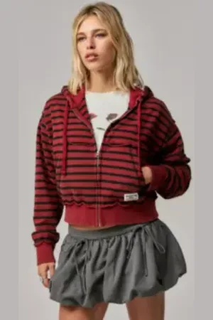 BDG Sweat à capuche zippé à rayures Slouch en taille: Small