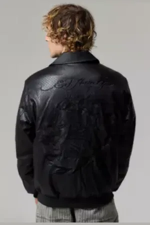 ED HARDY Veste Bomber en Faux Cuir Exclusivité UO en taille: Small