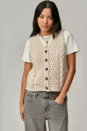 BDG Gilet en tricot câblé à boutons en taille: Small