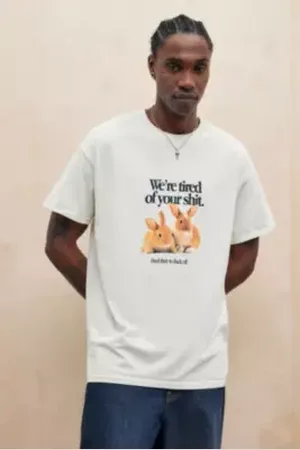 Urban Outfitters OU White Tired Bunny T-Shirt par en taille: Small