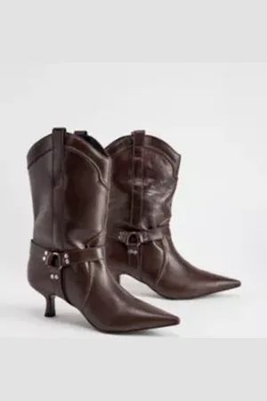 Urban Outfitters Bottes en cuir à harnais pointues UO par taille: UK 4