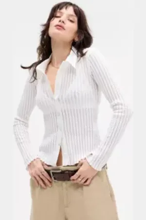 Archive At UO Chemise à manches longues texturée transparente en taille: Medium