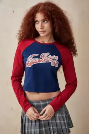 True Religion Burgundy & Navy Collegiate Top en taille: Small