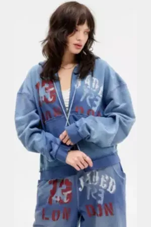 Jaded London Sweat à capuche graphique déchiré en taille: XS