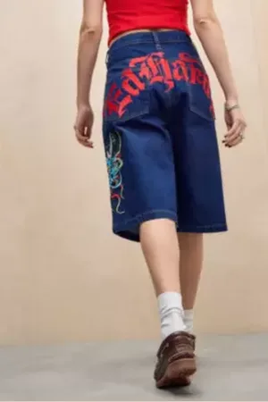 ED HARDY Short en jean de skateur Medusa en taille: Small