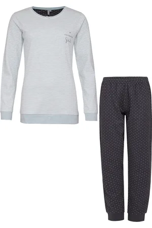 by Louise Dames pyjama set lang interlock gestreept mint / antraciet