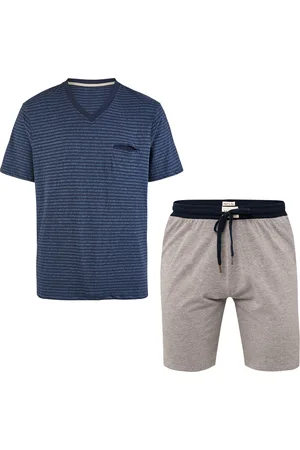 Phil & Co. Berlin Essential shortama heren korte pyjama katoen blauw / grijs