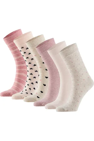 Apollo Dames sokken hartjes gestreept sterren print bio katoen 6-pack beige / roze