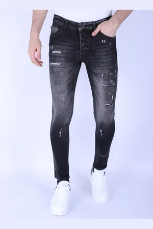 Local Fanatic Slim fit stone wash jeans met gaten 1102