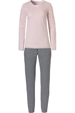 by Louise Dames pyjama set lang katoen roze / grijs