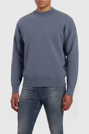 Purewhite Heren loose fit knitwear crewneck ls blue