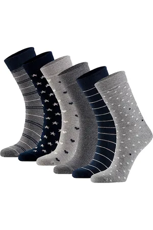 Apollo Dames sokken hartjes gestreept sterren print bio katoen 6-pack grijs / navy blauw