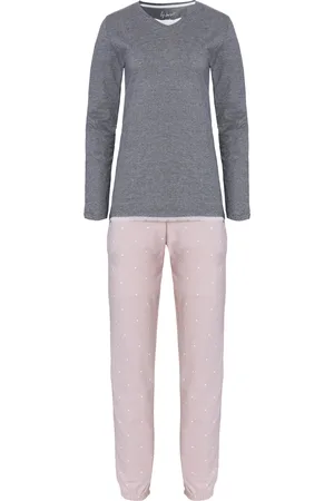 by Louise Dames pyjama set lang katoen grijs / roze