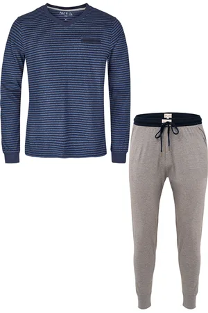 Phil & Co. Berlin Essential heren pyjamaset lang blauw / grijs