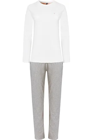 by Louise Dames pyjama set lang wit/grijs gestreept