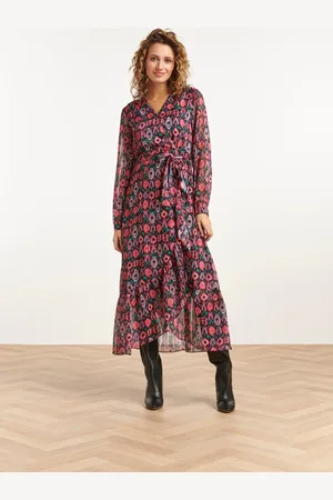 Smashed Lemon 23539 chiffon flowy maxi jurk met riem met ornament