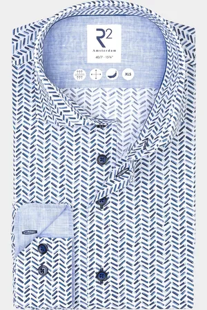 R2 Amsterdam Overhemd extra lange mouw blue stromer accu print 124.wsp.xls.041/014