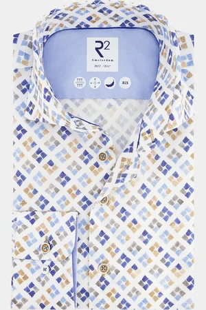 R2 Amsterdam Overhemd extra lange mouw blue beige cups 120.wsp.xls.029/014