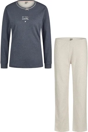 by Louise Dames winter pyjama set lang interlock blauw