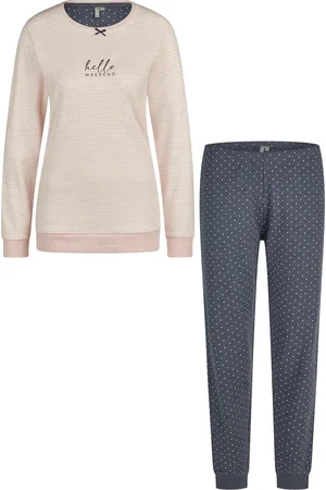by Louise Dames winter pyjama set lang interlock roze gestreept
