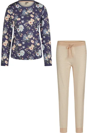 by Louise Dames pyjama set jersey katoen gebloemd blauw oranje