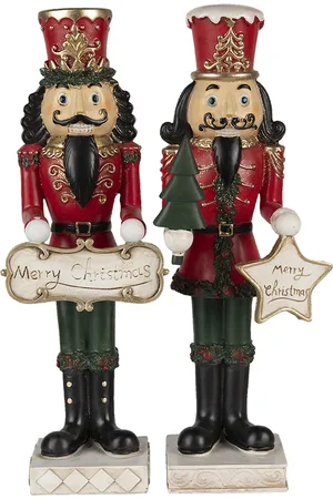Clayre & Eef Beeld notenkraker 35 cm wit polyresin merry christmas