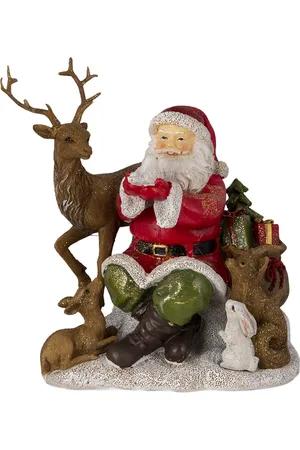 Clayre & Eef Beeld kerstman 18x13x19 cm bruin polyresin kerstdecoratie