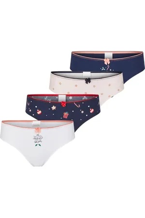 HAPPY SHORTS Dames kerst slips 4-pack roze/blauw/wit