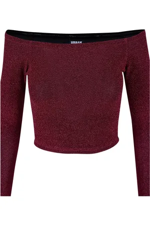 Urban classics Dames glitter off shoulder top met lange mouwen