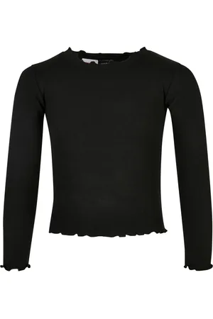 Urban classics Meisjes t-shirt met korte geribde mouwen