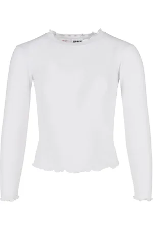 Urban classics Meisjes t-shirt met korte geribde mouwen
