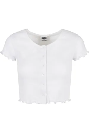 Urban classics Dames ribbed button-down crop top