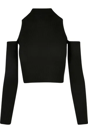 Urban classics Dames ribgebreide schouderuitsnijdingen top met lange mouwen