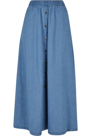 Urban classics Dames denim lichtgewicht wijde maxi rok