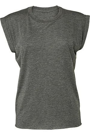 Bella + Canvas Dames flowy muscle t-shirt met opgerolde mouwen