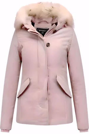 Matogla Korte winterjas met te echte bontkraag roze