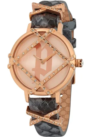 Police Politie leren horloge met roze wijzerplaat en staal