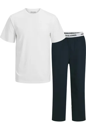 JACK & JONES Heren pyjama set lange pyjamabroek jaccarl wit/blauw
