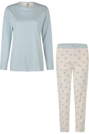 by Louise Dames pyjama set lang lichtblauw gestipt
