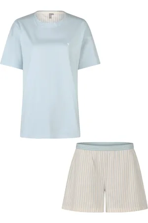 by Louise Dames korte pyjama set shortama lichtblauw/off-white gestreept