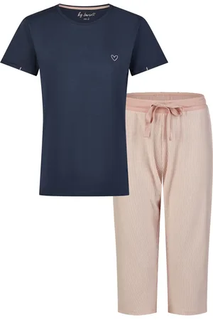 by Louise Essential dames capri pyjama driekwart gestreept blauw