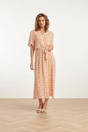 Smashed Lemon 25009 v- hals maxi jurk met polka dot print |