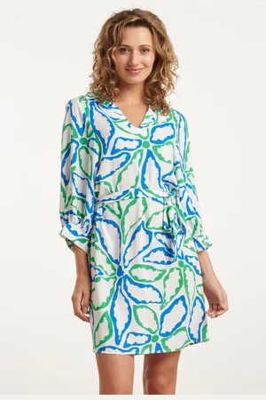Smashed Lemon 25052 korte jurk met kraaggrafisch bloemenprintcobalt |
