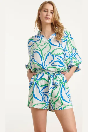 Smashed Lemon 25053 te top met v-halskobalt bloemenprint |