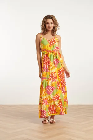 Smashed Lemon 25029 felgede maxi jurk met bloemenprint |