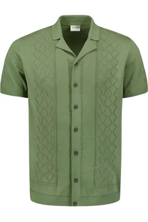 No Excess Pullover short sleeve full button p green