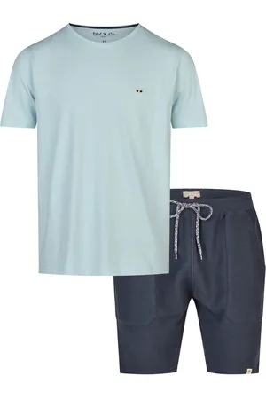 Phil & Co. Berlin Heren korte pyjama lounge set shortama lichtblauw/donkerblauw