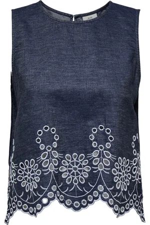 JACQUELINE DE YONG Margot s/l embroidery top wvn 15352788 medium blue