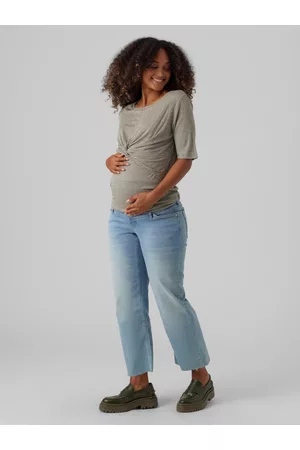 Mama Licious Dames Wijde Jeans - Wide Leg Fit Mid Waist Onafgewerkte Zoom Jeans