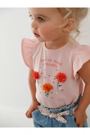 Vertbaudet T-shirt met bloemen in reliëf baby grijsroze